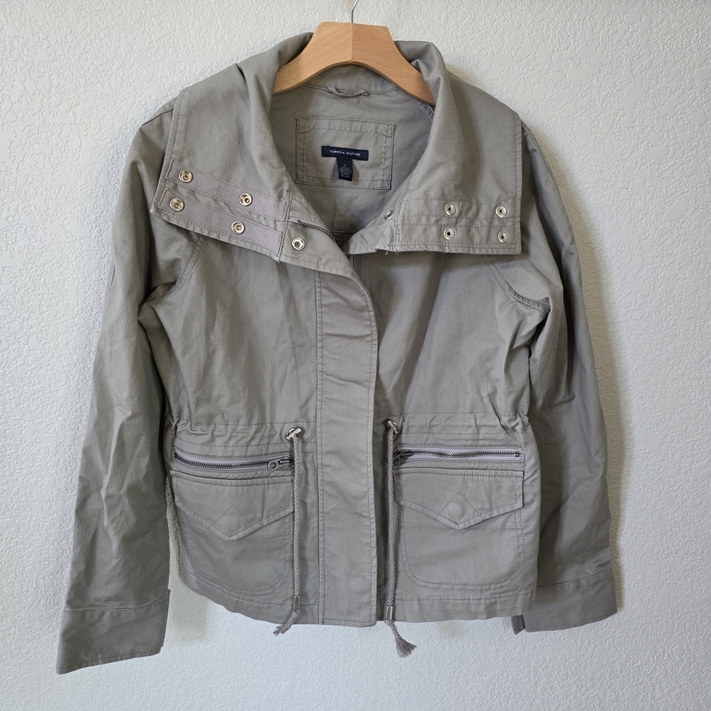 Tommy Hilfiger Gray Green Utility Jacket with Collared Neckline